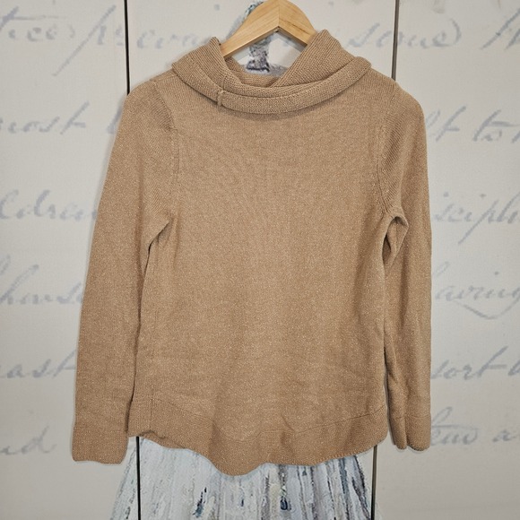 Chicos Cowl Neck Long Sleeve Sweater Metallic Thread Size 0 (S) Tan Gold - Picture 2 of 8